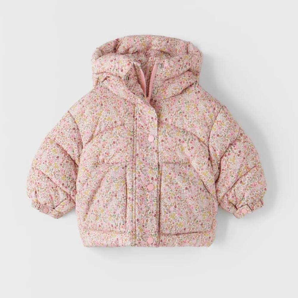 Zara florar toddler girl printed puffer jacket 4-5 y o